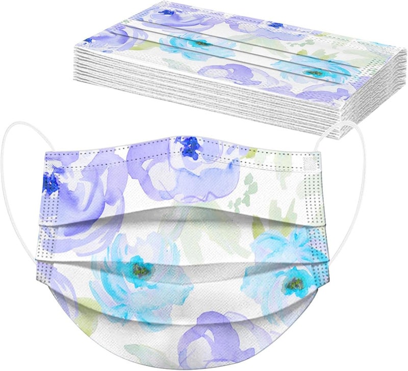 woobles 50PCS Spring Floral Disposable Face Masks for Women Adults with Design Colored Flower Paper Masks Full Face Protection B - Image 4