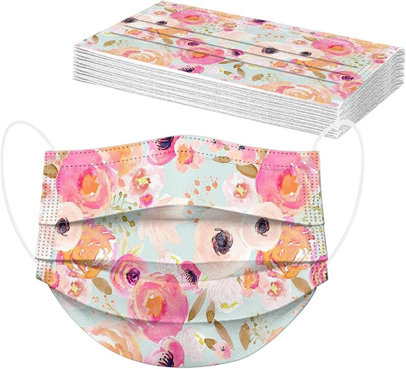 woobles 50PCS Spring Floral Disposable Face Masks for Women Adults with Design Colored Flower Paper Masks Full Face Protection B - Image 5