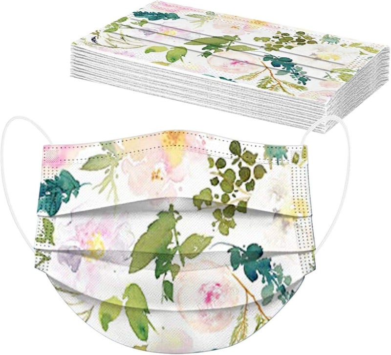 woobles 50PCS Spring Floral Disposable Face Masks for Women Adults with Design Colored Flower Paper Masks Full Face Protection B - Image 3