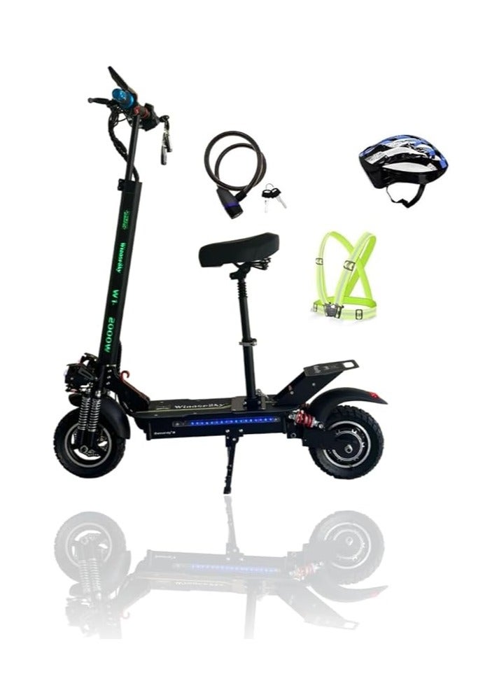 وينر سكاي سكوتر كهربائي W1 الفائز Sky 48v 13Ah Kick Scooter 2024، محرك 2000 واط، بطارية 48V 13A، مسافة 25 إلى 30 كم كاملة قابلة للطي، مكبر صوت بلوتوث، مقعد قابل للإزالة والطي، أسود - Image 1