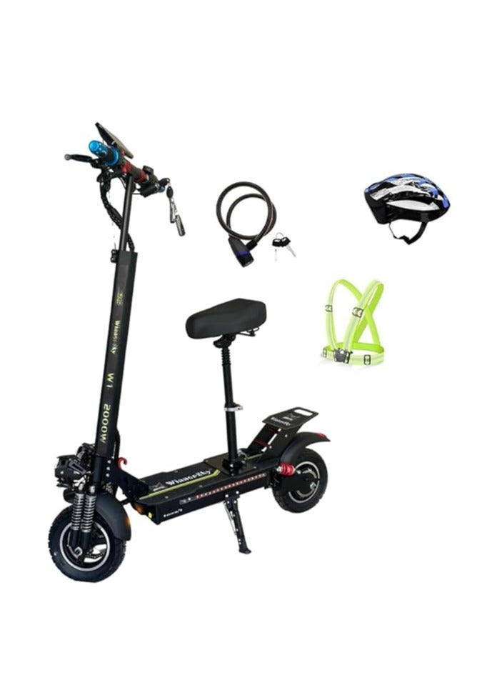 وينر سكاي سكوتر كهربائي W1 الفائز Sky 48v 13Ah Kick Scooter 2024، محرك 2000 واط، بطارية 48V 13A، مسافة 25 إلى 30 كم كاملة قابلة للطي، مكبر صوت بلوتوث، مقعد قابل للإزالة والطي، أسود - Image 4
