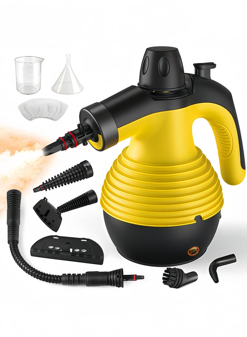 Peachjoy منظف بخاري محمول مضغوط مع 9 قطع ملحقات، بخار متعدد الأسطح للتنظيف مع قفل أمان، خزان مياه كبير سعة 12.8 أونصة لتنظيف الأقمشة والجرانيت للمنزل، السيارة، الأرضيات - Image 1