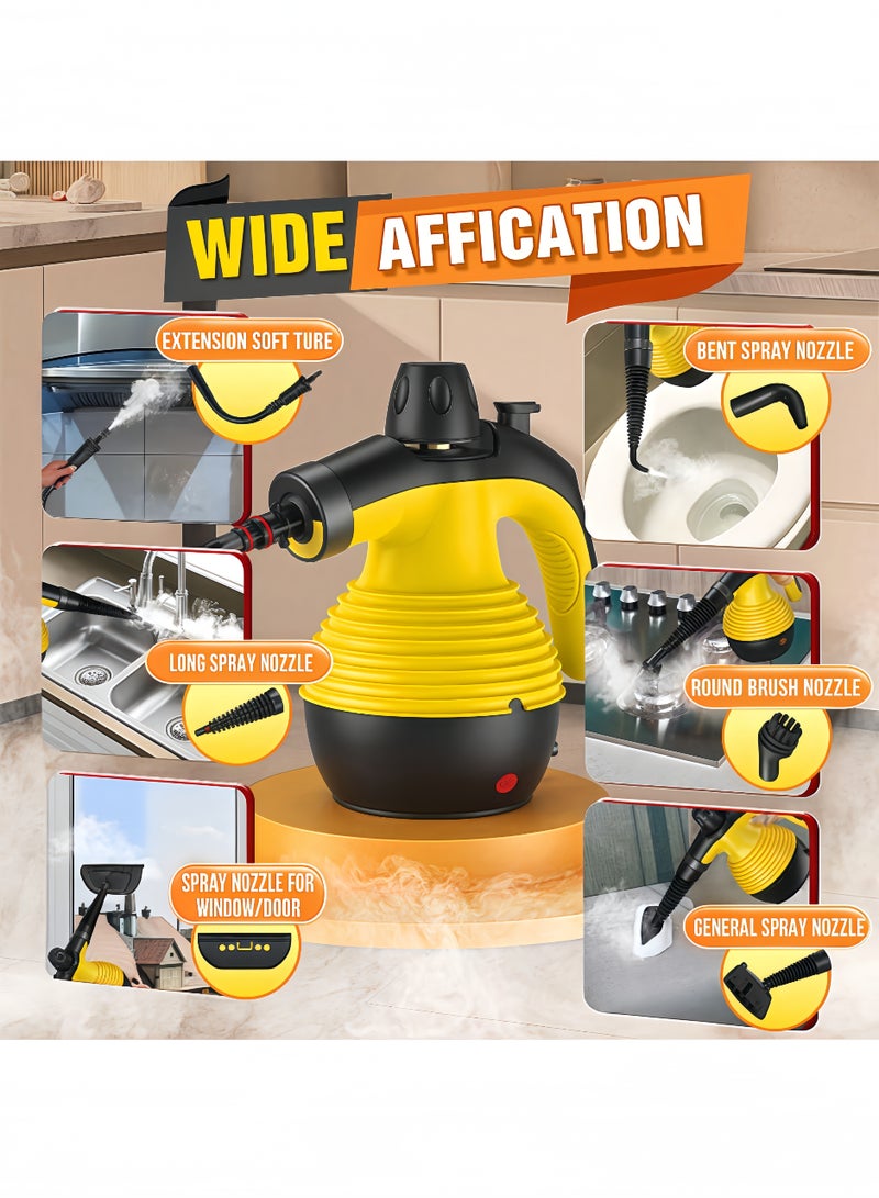 Peachjoy منظف بخاري محمول مضغوط مع 9 قطع ملحقات، بخار متعدد الأسطح للتنظيف مع قفل أمان، خزان مياه كبير سعة 12.8 أونصة لتنظيف الأقمشة والجرانيت للمنزل، السيارة، الأرضيات - Image 4