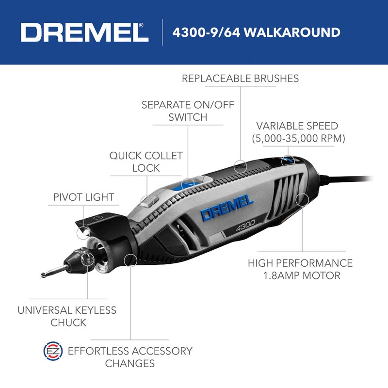 Dremel 4300-9/64 Versatile Rotary Tool Kit with Flex Shaft - 9 Attachments & 64 Accessories - Ideal for Engraving, Etching, Sanding, and Polishing - Image 4