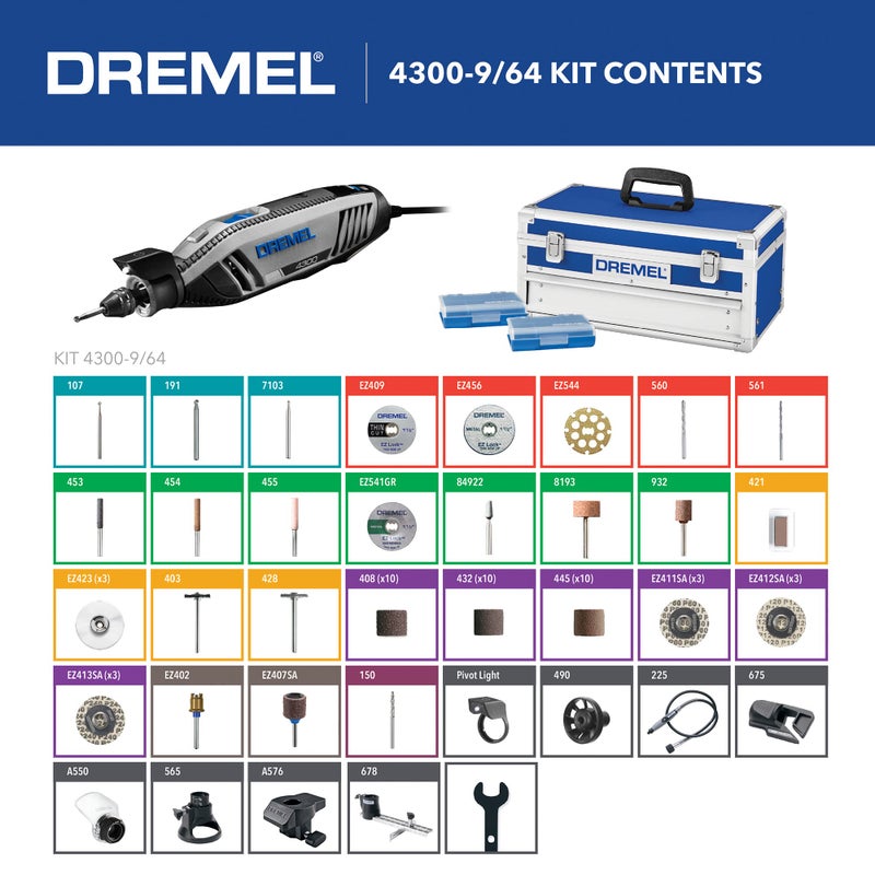 Dremel 4300-9/64 Versatile Rotary Tool Kit with Flex Shaft - 9 Attachments & 64 Accessories - Ideal for Engraving, Etching, Sanding, and Polishing - Image 3