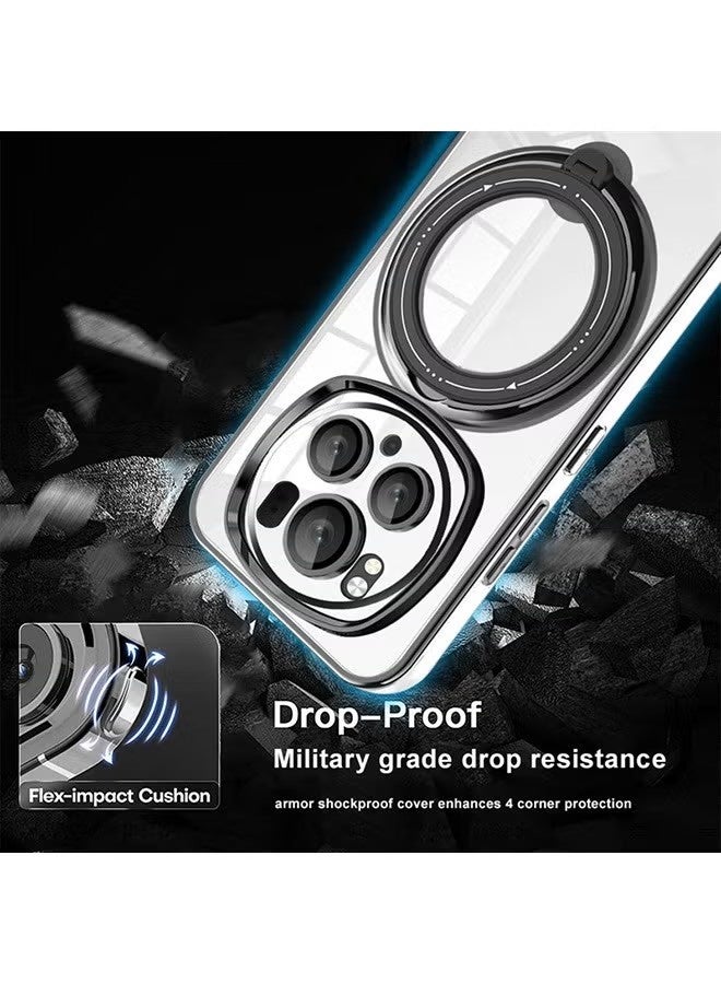 جراب لهاتف Honor Magic 6 Pro 5G مع حامل حلقي مغناطيسي، متوافق مع جرابات الهواتف الفاخرة الصلبة المقاومة للصدمات والمتوافقة مع واقي عدسة الكاميرا (أسود) - Image 4