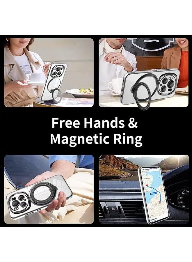 جراب لهاتف Honor Magic 6 Pro 5G مع حامل حلقي مغناطيسي، متوافق مع جرابات الهواتف الفاخرة الصلبة المقاومة للصدمات والمتوافقة مع واقي عدسة الكاميرا (أسود) - Image 5