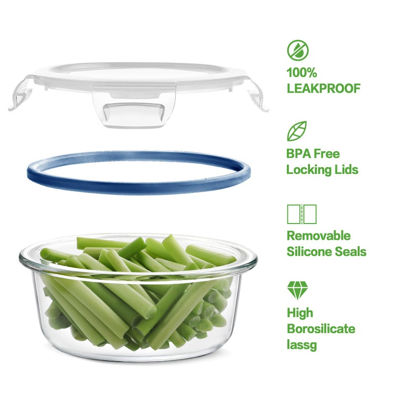 HOMBERKING 24pc Glass Food Storage Containers with Lids, Glass Meal Prep Containers, Airtight Bento Boxes, BPA Free & Leak Proof, Pantry Kitchen Storage(12 lids & 12 Containers) - Deep Blue - Image 5