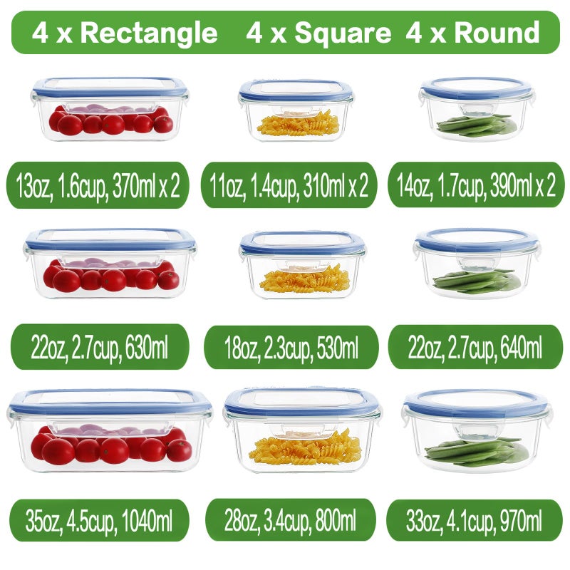 HOMBERKING 24pc Glass Food Storage Containers with Lids, Glass Meal Prep Containers, Airtight Bento Boxes, BPA Free & Leak Proof, Pantry Kitchen Storage(12 lids & 12 Containers) - Deep Blue - Image 4