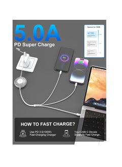 Excefore Multi Charging Cable, 100W USB C Fast Charging Cord Retractable, 5-in-1 Multi Charger Adapter Cord with Lightning, Micro, Type C for iPhone, iPad, Samsung Galaxy, LG, Tablets, White  - Image 4