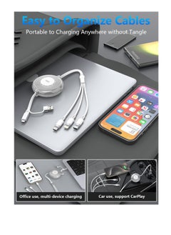 Excefore Multi Charging Cable, 100W USB C Fast Charging Cord Retractable, 5-in-1 Multi Charger Adapter Cord with Lightning, Micro, Type C for iPhone, iPad, Samsung Galaxy, LG, Tablets, White  - Image 5