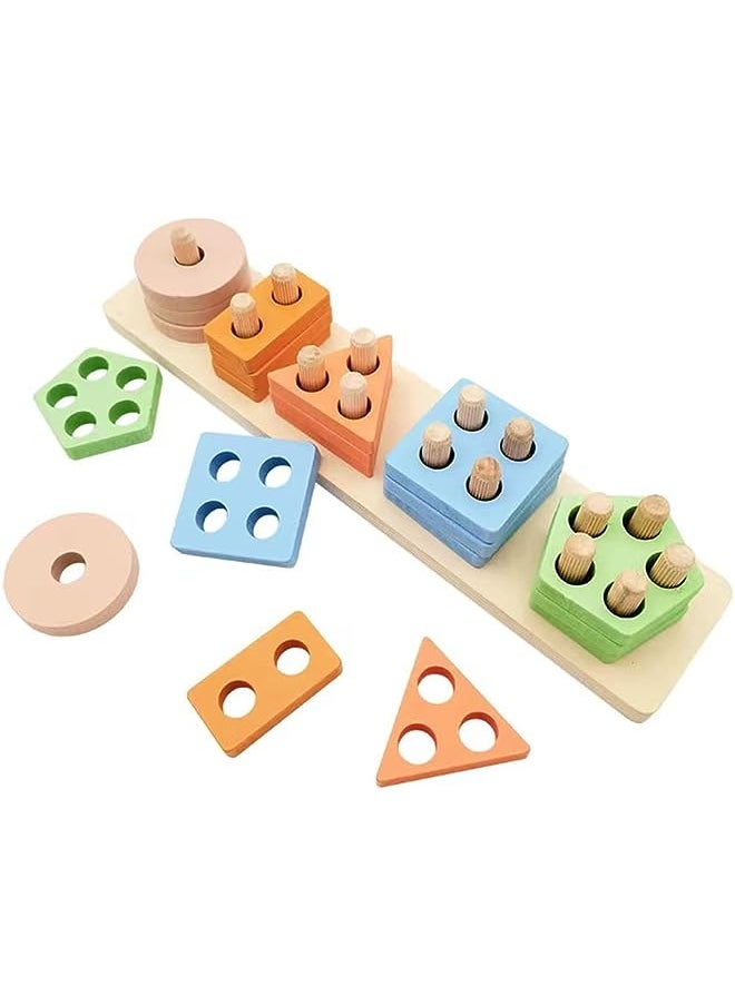 IAF - Toddler Wooden Toys - Sorting, Stacking & Shape Sorting Educational Puzzles for Boys and Girls, Age 1 to 3, Preschool Learning Toys and Color Recognition Gift - Image 1