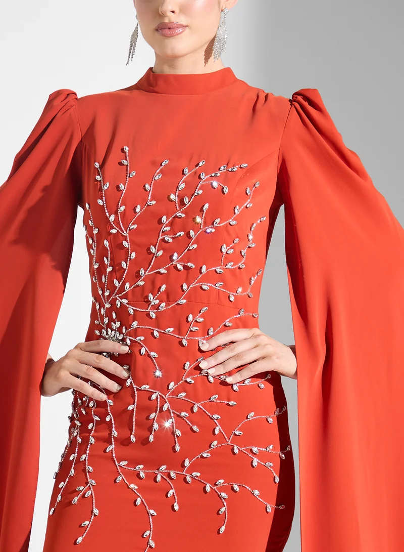 اكاديا فاشن Embroidered Sleeve Dress