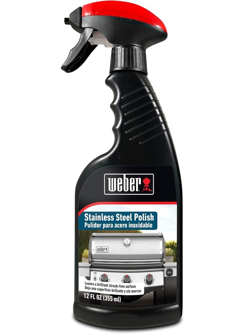 Weber Stainless Steel Polish Spray 12oz – BBQ Grill Cleaner & Shine Spray for Stainless Steel Surfaces, Removes Grease, Fingerprints & Streaks, Leaves Protective Finish for Outdoor Grills - Image 1