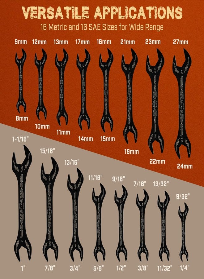 ironcube Super Thin Wrench Set For Bike: 16-Piece SAE & Metric - Stainless Steel - Rust Resistant - For Tight Spaces. - Image 2
