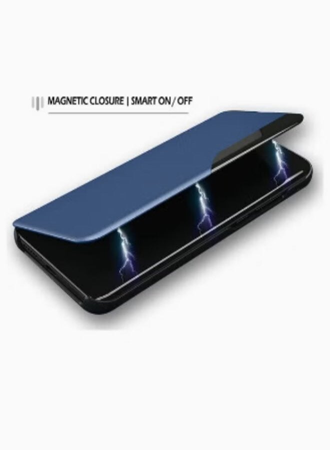 غطاء حماية ذكي قابل للطي مع نافذة شفافة لهاتف سامسونج جالاكسي S21 الترا 5G أزرق - Image 3