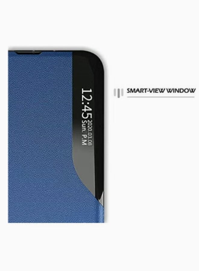 غطاء حماية ذكي قابل للطي مع نافذة شفافة لهاتف سامسونج جالاكسي S21 الترا 5G أزرق - Image 2