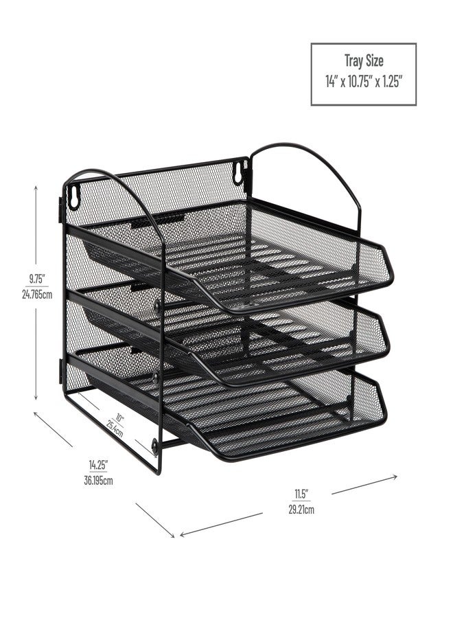 مايند ريدر صينية ورقية ثلاثية الطبقات من مايند ريدر، لتخزين الملفات، ومنظم مكتبي، قابلة للتركيب على الحائط، لتنظيم الملفات، مصنوعة من شبكة معدنية، لون أسود - Image 3