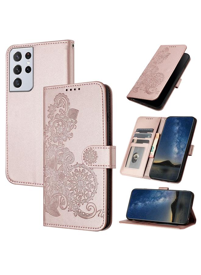 S-TOP Case For Samsung Galaxy S21 Ultra Datura Flower Embossed Flip Leather Phone Case - Image 1