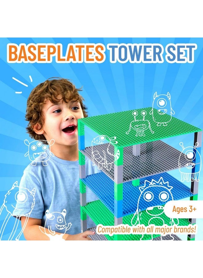 Strictly Briks Strictly Briks Compatible with Lego Toy Building Block - Stackable Baseplates 10" x 10" Brik Tower for Ages 3 Years and Up, 6 Baseplates & 50 Stackers in Blue Green & Gray, 56 Pieces  - Image 2