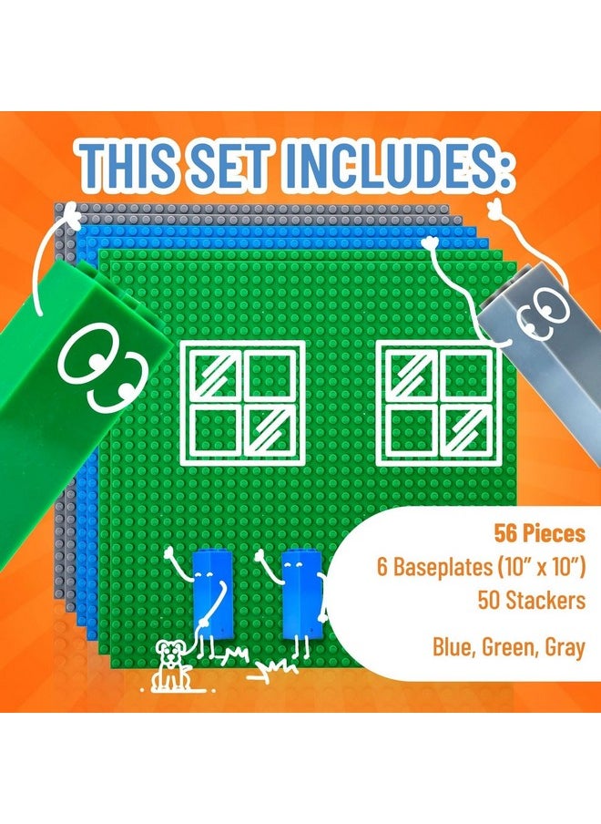 Strictly Briks Strictly Briks Compatible with Lego Toy Building Block - Stackable Baseplates 10" x 10" Brik Tower for Ages 3 Years and Up, 6 Baseplates & 50 Stackers in Blue Green & Gray, 56 Pieces  - Image 3