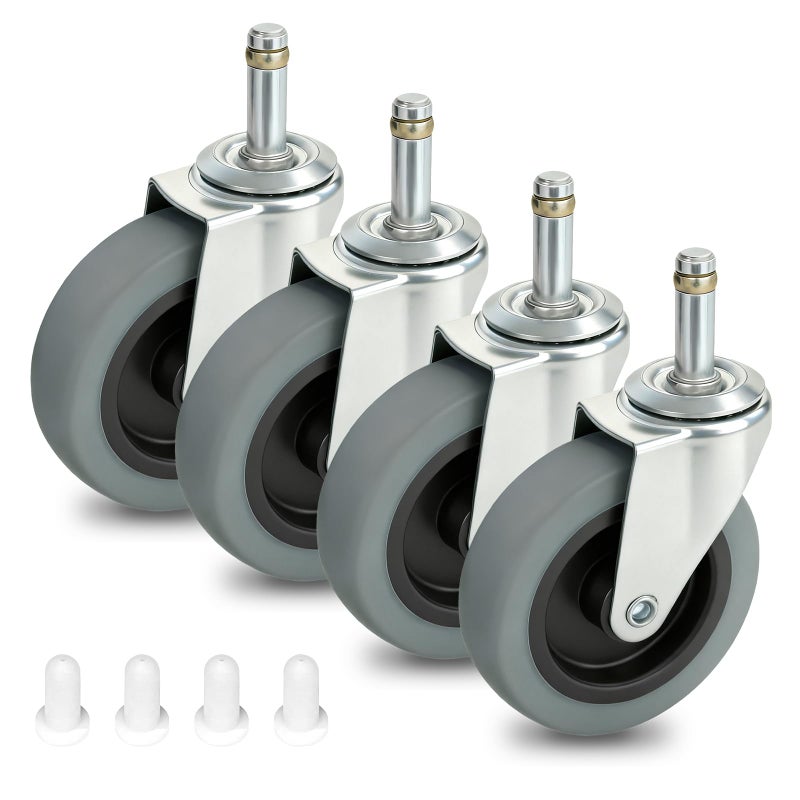 4 Inches Stem Caster Wheels,7/16-Inch Stem Diameter Swivel Rubber Casters,Heavy Duty TPR Replacement Wheels for Rubbermaid Mop Bucket Utility Cart Shop Vac Weber Grills - 4 Pack