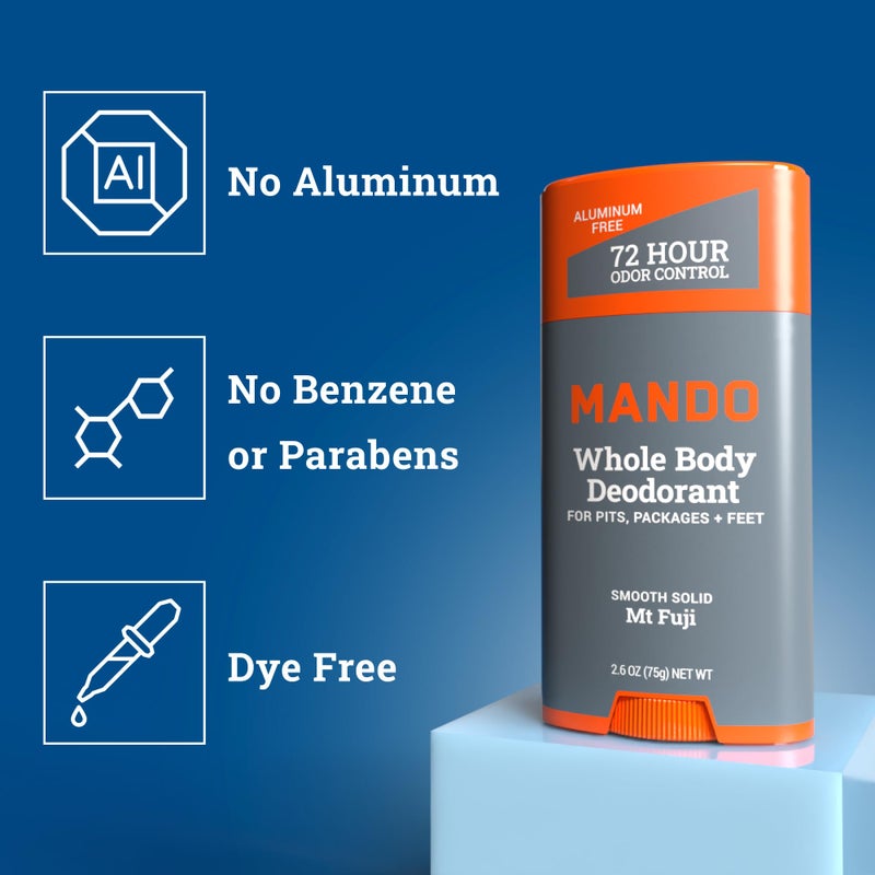 Mando Whole Body Deodorant For Men - Smooth Solid Stick - 72 Hour Odor Control - Aluminum Free, Baking Soda Free, Skin Safe - 2.6 Ounce (Pack of 2) (Mt Fuji & Pro Sport) - Image 3