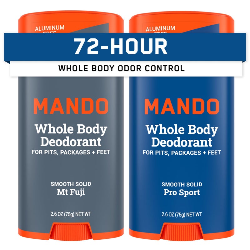 Mando Whole Body Deodorant For Men - Smooth Solid Stick - 72 Hour Odor Control - Aluminum Free, Baking Soda Free, Skin Safe - 2.6 Ounce (Pack of 2) (Mt Fuji & Pro Sport) - Image 1