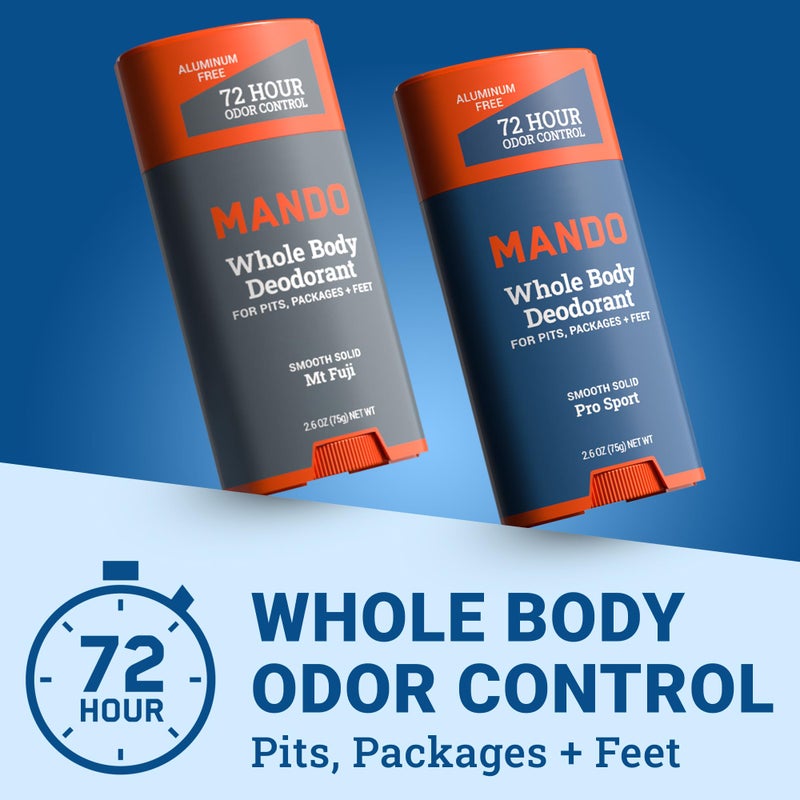 Mando Whole Body Deodorant For Men - Smooth Solid Stick - 72 Hour Odor Control - Aluminum Free, Baking Soda Free, Skin Safe - 2.6 Ounce (Pack of 2) (Mt Fuji & Pro Sport) - Image 2