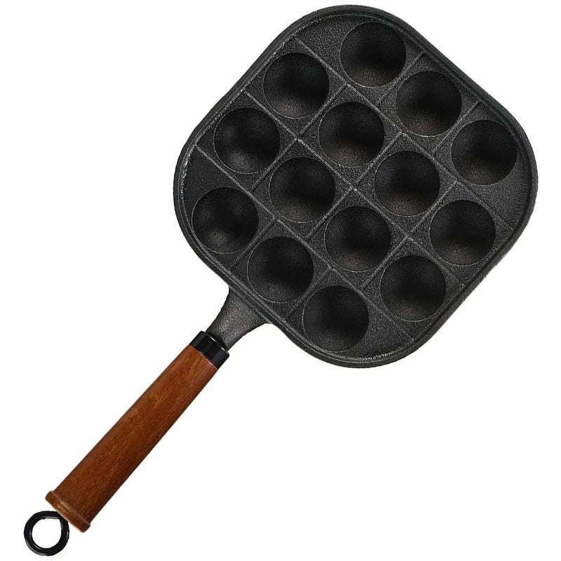 TIKUSAN Takoyaki Pan Cast Iron Takoyaki Maker Skillet Griddle Japanese Octopus Meat Ball Mold Maker Wooden Handle 14 Molds - Image 2