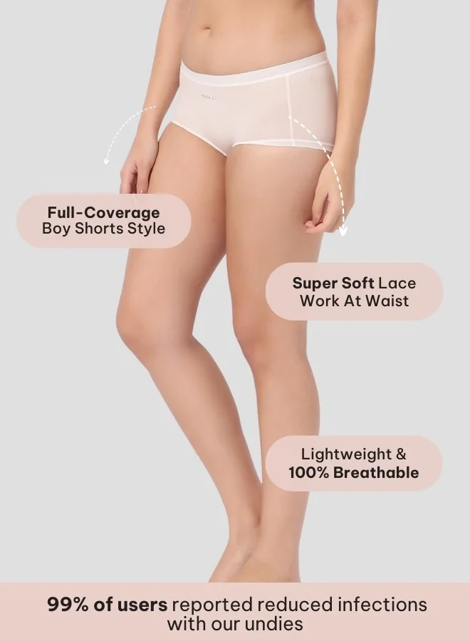 Intimate Queen Pack Of 2 Corn Bae Lacy Boyshorts – CloudSoft Luxury, Made from Corn Fiber | Soothes Skin, No Roll-Ups (Pack Of 2)  | Best Price UAE