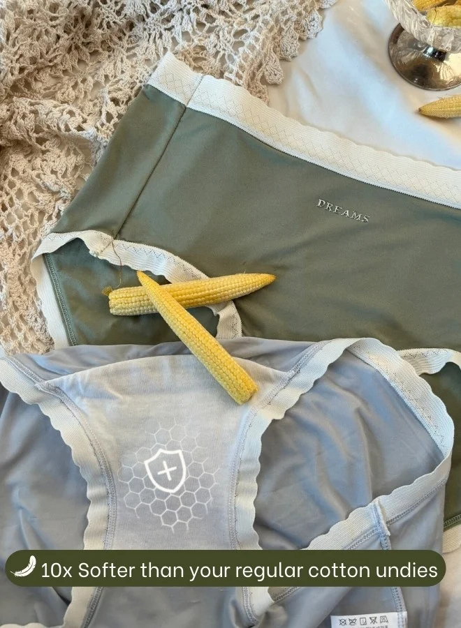 Intimate Queen Pack Of 2 Corn Bae Lacy Boyshorts – CloudSoft Luxury, Made from Corn Fiber | Soothes Skin, No Roll-Ups (Pack Of 2)  | Best Price UAE