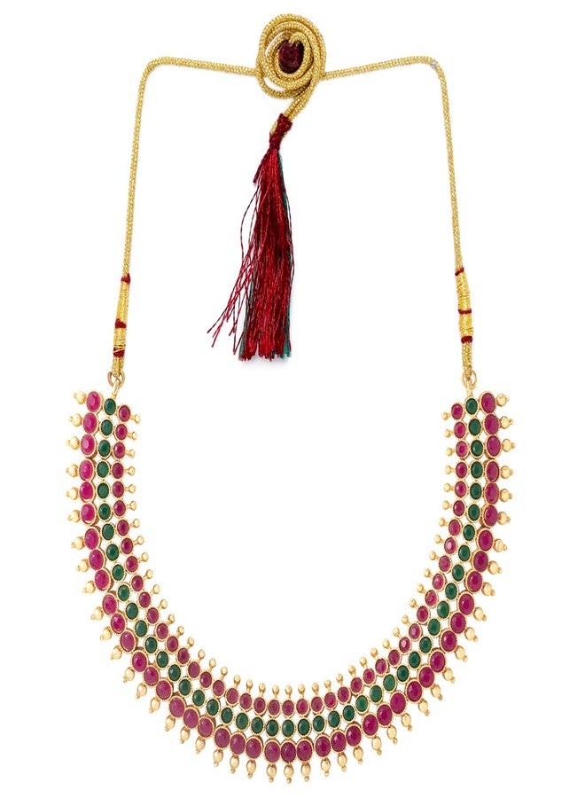 Aheli Traditional Green Red Faux Stone Studded Nekclace Earrings Set Bollywood Wedding Ethinc Fashion Bharatanatyam jewellery set Gift for Women - Image 5