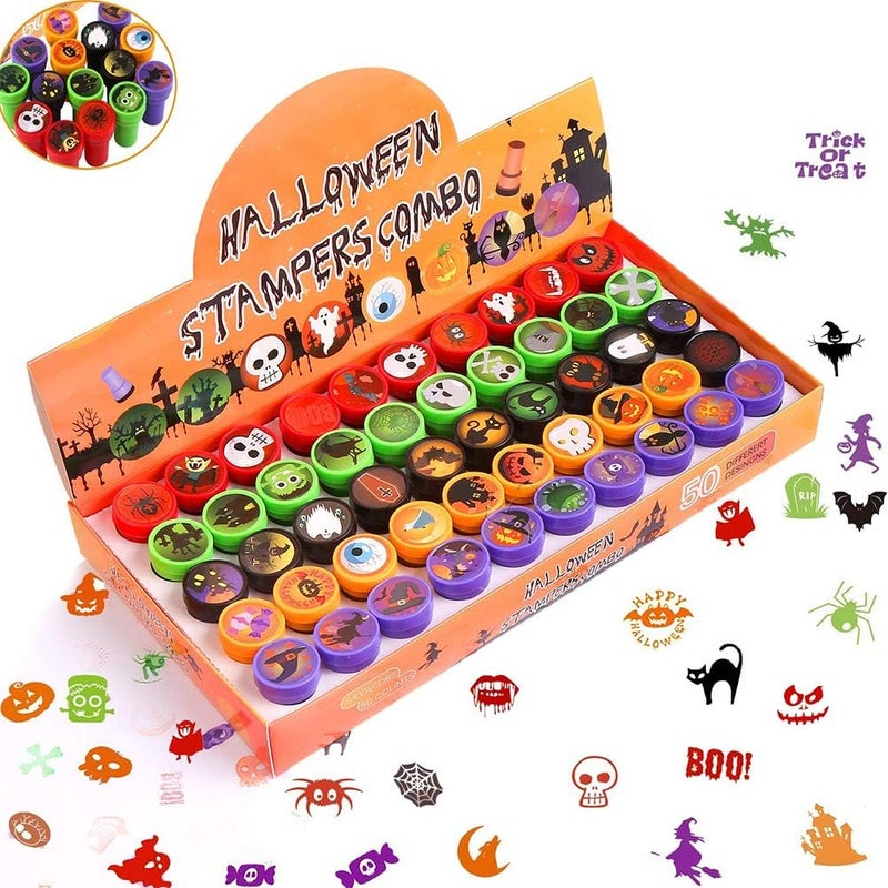 CCINEE 50pcs Halloween Assorted Stamps Cute Cartoon Stamps for Halloween Party Favors Trick or Treat Goodies Bags Filler - Image 1