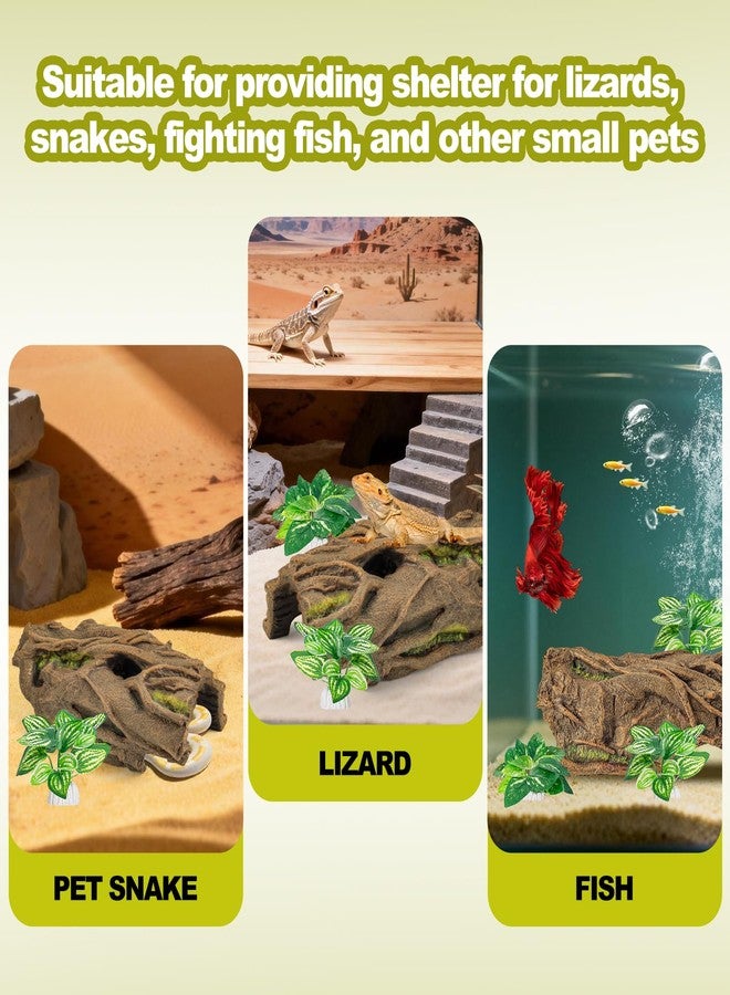 Xereooe Lizard Snake or Reptile Hide, Large Reptile Hideout Hollow Tree Trunk Ornament Bearded Dragon or Gecko Tank Accessories Terrarium Decor with Peek-Through Hole - Image 5