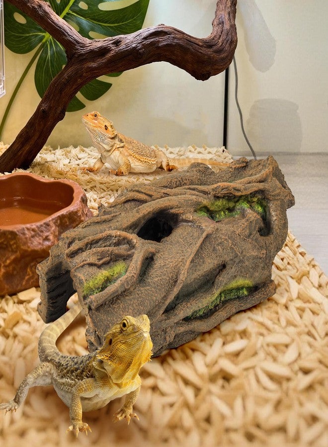 Xereooe Lizard Snake or Reptile Hide, Large Reptile Hideout Hollow Tree Trunk Ornament Bearded Dragon or Gecko Tank Accessories Terrarium Decor with Peek-Through Hole - Image 3