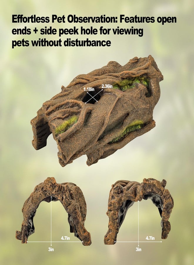 Xereooe Lizard Snake or Reptile Hide, Large Reptile Hideout Hollow Tree Trunk Ornament Bearded Dragon or Gecko Tank Accessories Terrarium Decor with Peek-Through Hole - Image 4