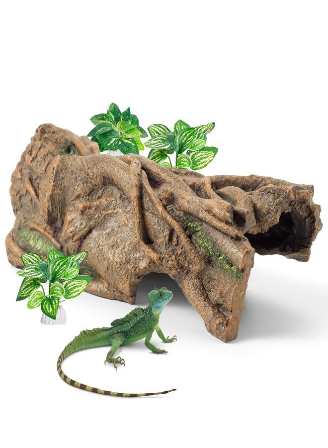 Xereooe Lizard Snake or Reptile Hide, Large Reptile Hideout Hollow Tree Trunk Ornament Bearded Dragon or Gecko Tank Accessories Terrarium Decor with Peek-Through Hole - Image 1