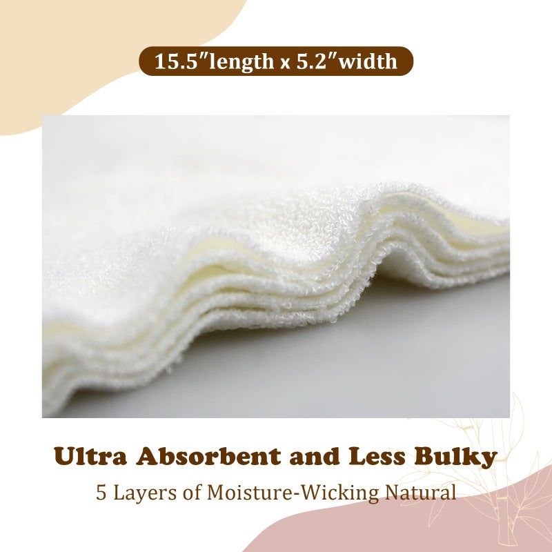 Mama Koala 5-Layer Natural Baby Cloth Diaper Inserts with Snaps, Adjustable and Reusable for Any Baby Cloth Diaper(6 Pack) - Image 3