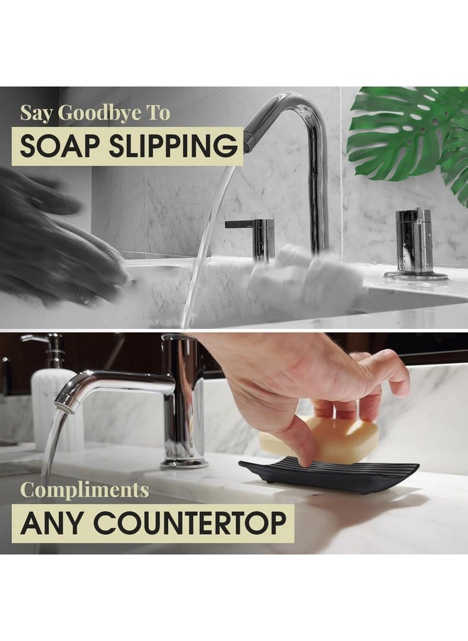 GO Modern Zen Black Ceramic Soap Dish - 4.9 x 3 Inches Sleek Bathroom Soap Tray - Durable Bar Soap Holder with Soap Saver Ridges, Black Soap Dish for Bathroom, Kitchen, or Shower  - Image 5