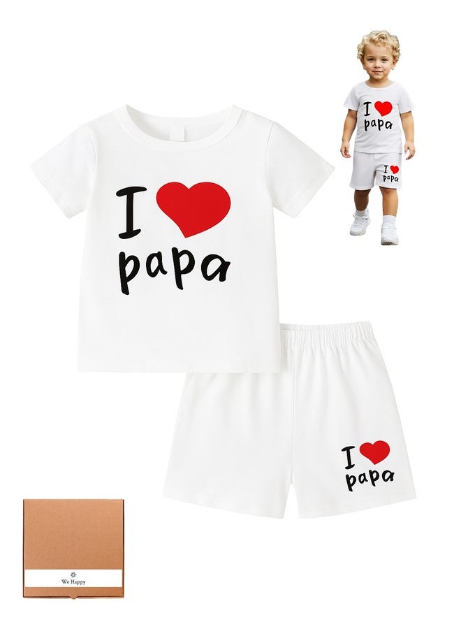 We Happy Baby Boy Girl Summer Clothes Set I Love Papa Letter Print Short Sleeve TShirt and Shorts Infant Two Piece Outfit, Fathers Day Gift Dress - Image 1