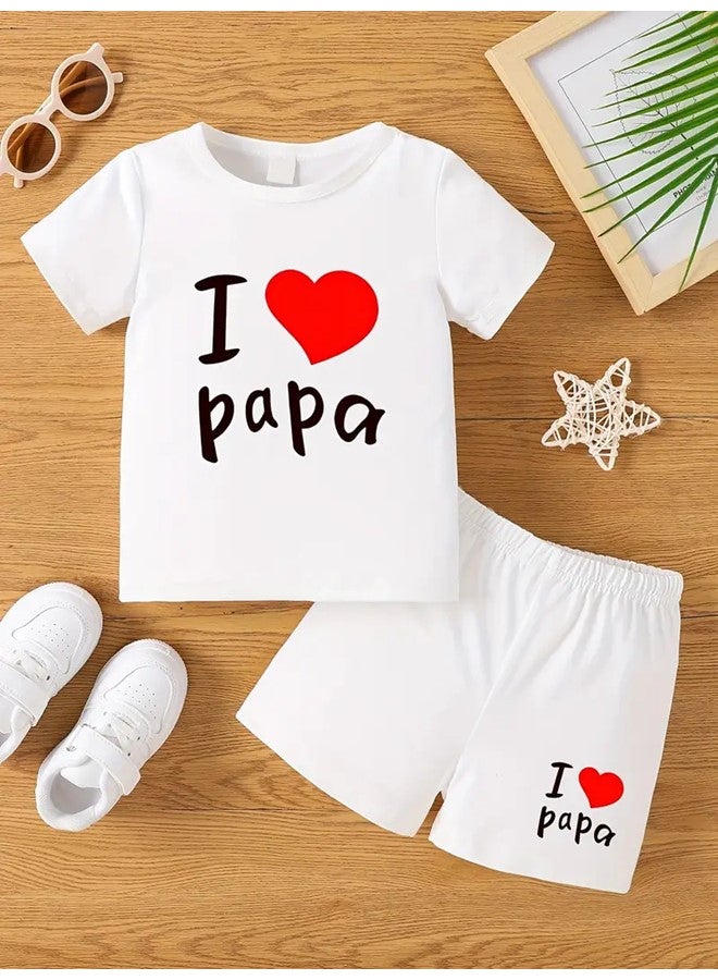 We Happy Baby Boy Girl Summer Clothes Set I Love Papa Letter Print Short Sleeve TShirt and Shorts Infant Two Piece Outfit, Fathers Day Gift Dress - Image 2
