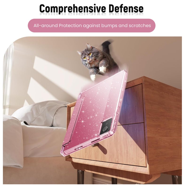 INFILAND Case for Lenovo Idea Tab 11" 2025 Cute Glitter Clear Slim Protective Cover with Pencil Holder for Kids, Girls, Woman Fit Lenovo Idea Tab 11 Inch TB-336ZU/336FU (Pink) - Image 5