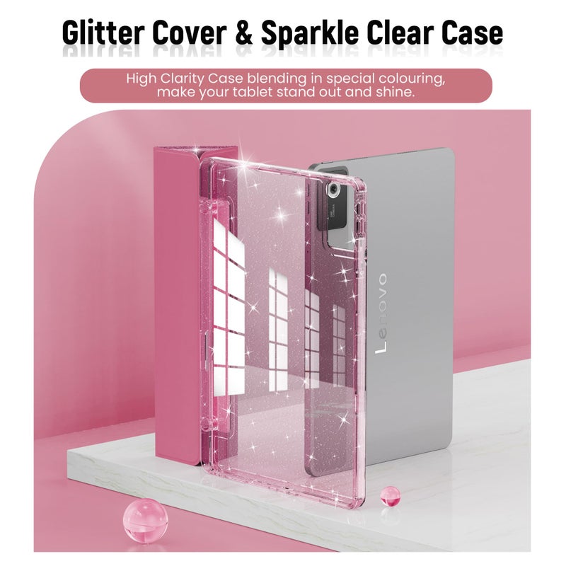 INFILAND Case for Lenovo Idea Tab 11" 2025 Cute Glitter Clear Slim Protective Cover with Pencil Holder for Kids, Girls, Woman Fit Lenovo Idea Tab 11 Inch TB-336ZU/336FU (Pink) - Image 3