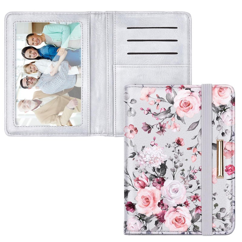 Coco Rossi Passport Cover Holder,Travel Wallet Credit Card Holder RFID Blocking Passport Wallets for Women and Men with Photo Slot, Grey Flowers - Image 1