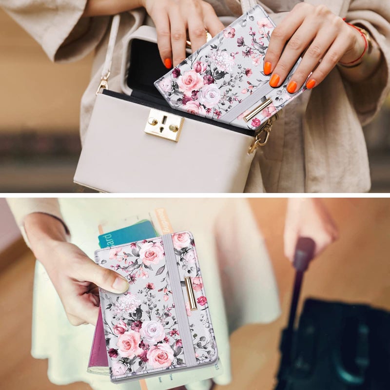 Coco Rossi Passport Cover Holder,Travel Wallet Credit Card Holder RFID Blocking Passport Wallets for Women and Men with Photo Slot, Grey Flowers - Image 5
