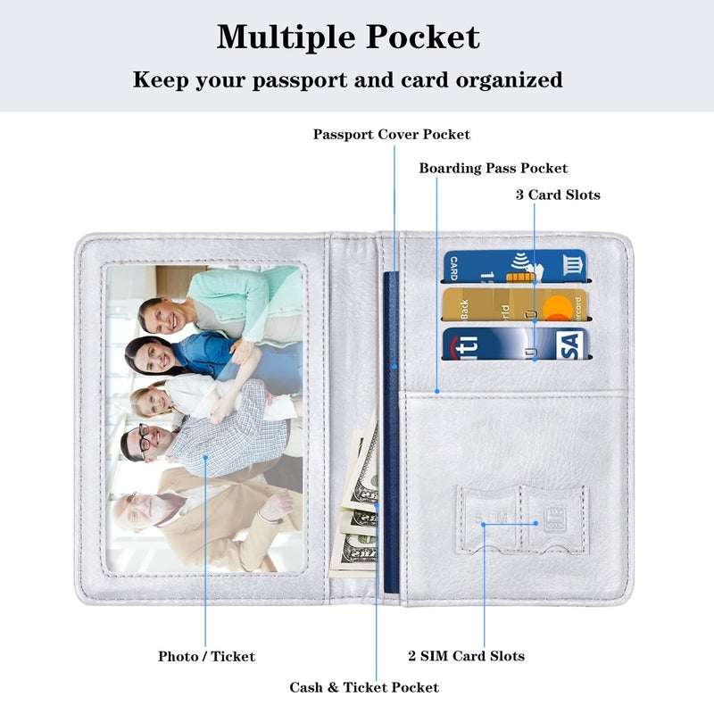 Coco Rossi Passport Cover Holder,Travel Wallet Credit Card Holder RFID Blocking Passport Wallets for Women and Men with Photo Slot, Grey Flowers - Image 3