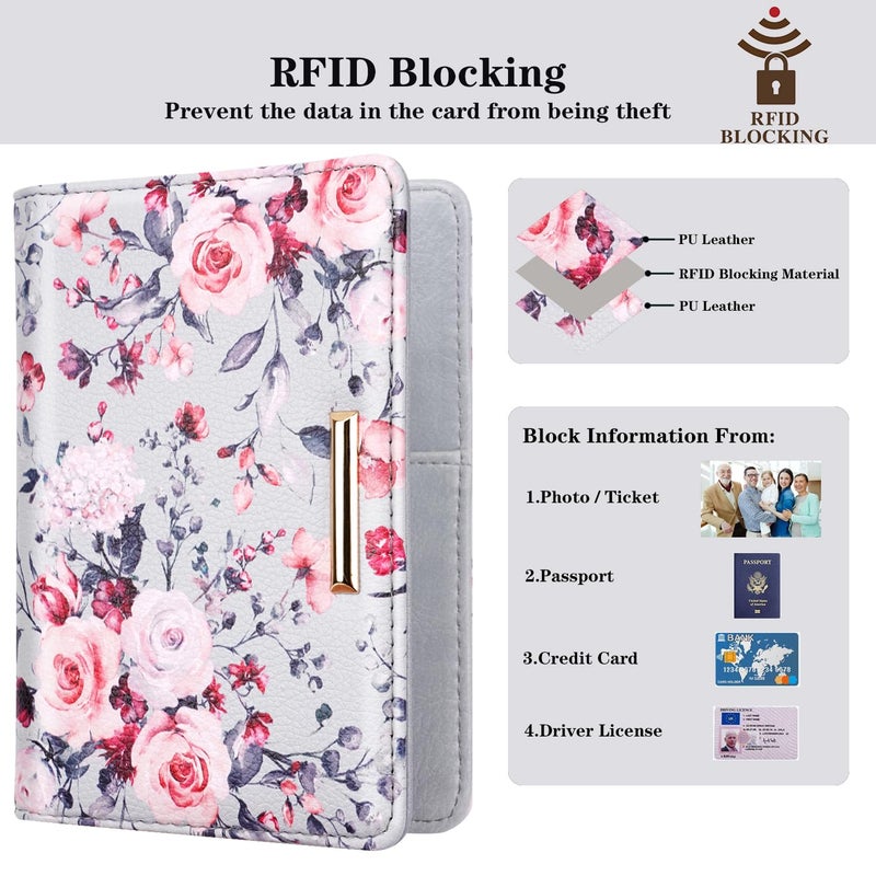 Coco Rossi Passport Cover Holder,Travel Wallet Credit Card Holder RFID Blocking Passport Wallets for Women and Men with Photo Slot, Grey Flowers - Image 4