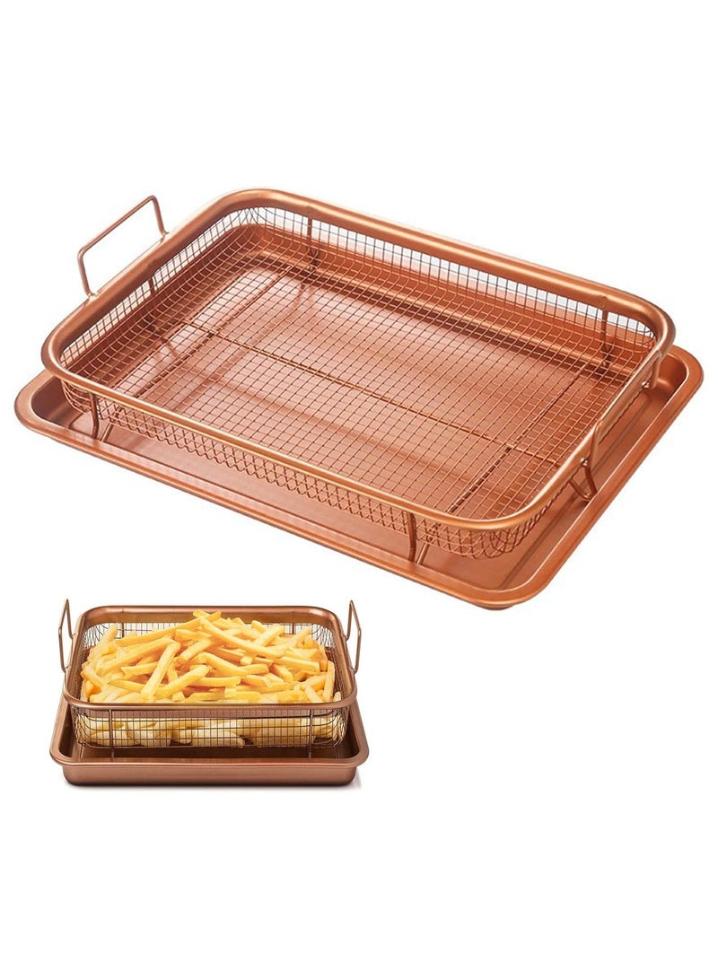 Air Fryer Oven Tray with Mesh Basket – Non-Stick Copper Crisper Set for Oil-Free Baking and Roasting – Ideal for Fries, Chicken, and Vegetables - Image 1