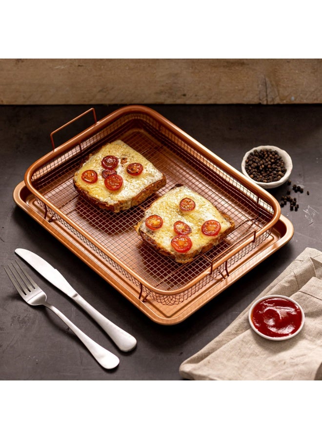 Air Fryer Oven Tray with Mesh Basket – Non-Stick Copper Crisper Set for Oil-Free Baking and Roasting – Ideal for Fries, Chicken, and Vegetables - Image 4